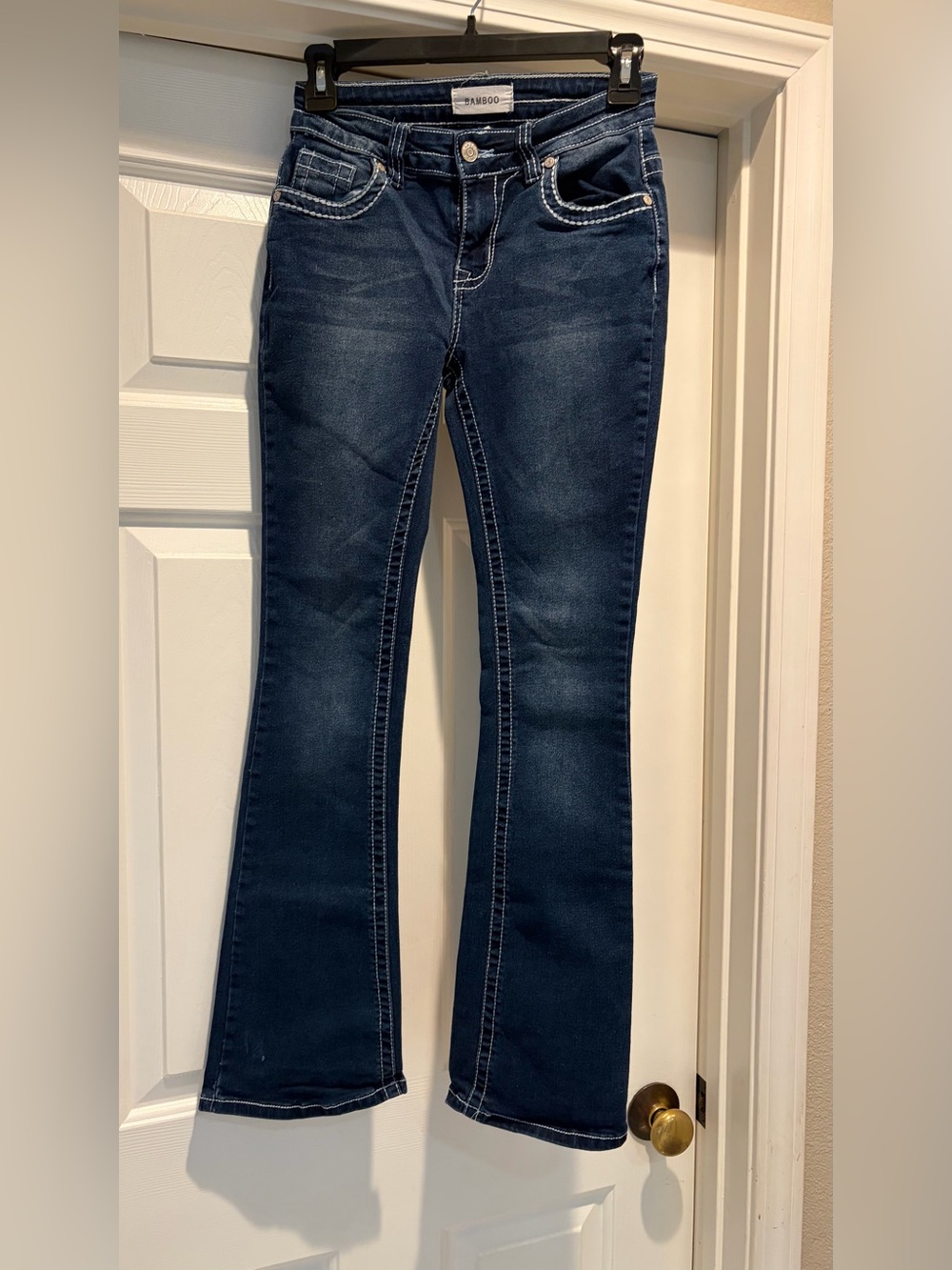 BAMBOO Dark Blue Flare Jeans - Women's Wide Leg Denim